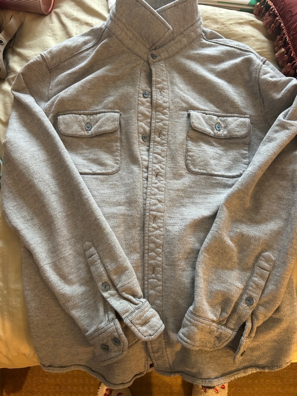 The Normal Brand Men's Field Jacket in Light Gray -textured knit shirt